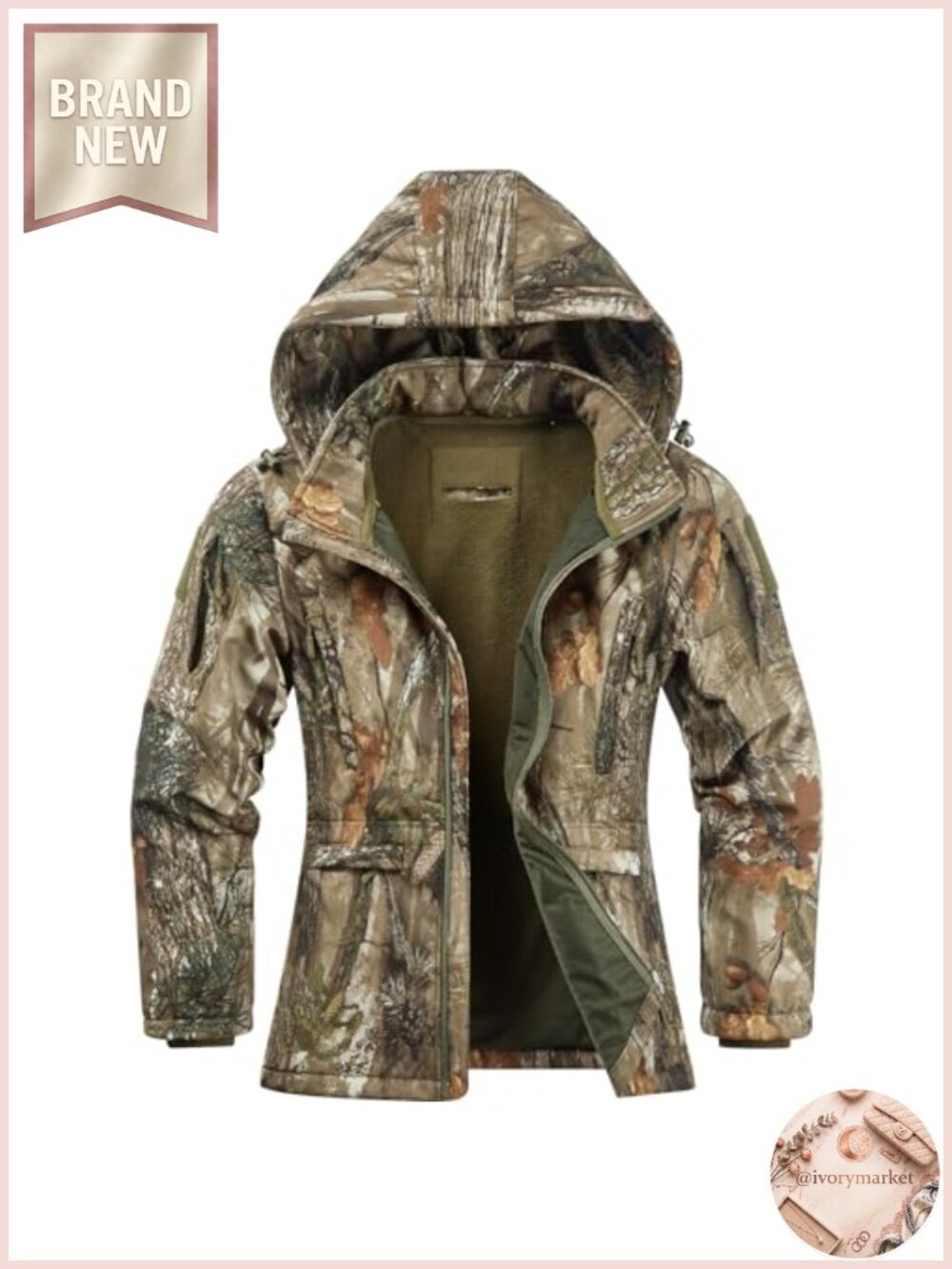 Women's Water Resistant Camo Hunting Jacket Ultra-Quiet 7 Pockets